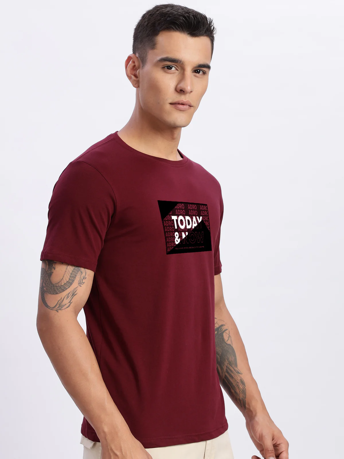 Men Printed Light Maroon T Shirt - Image 4