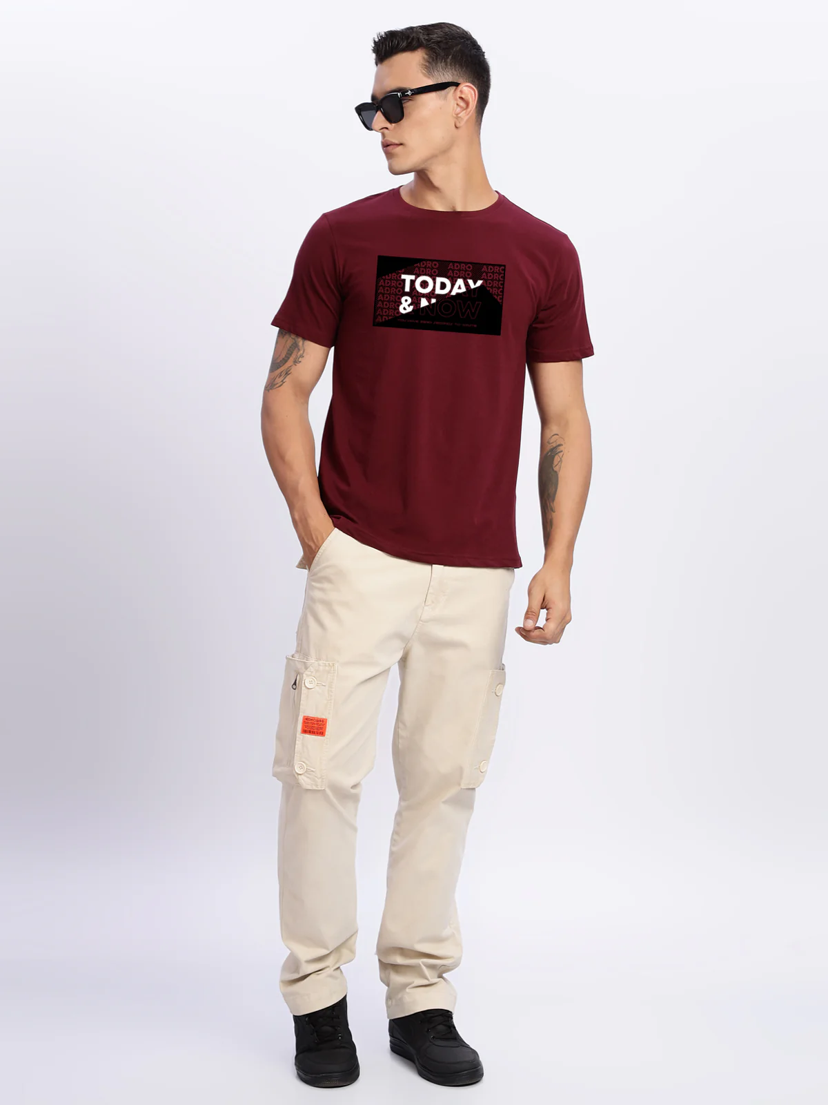 Men Printed Light Maroon T Shirt - Image 5