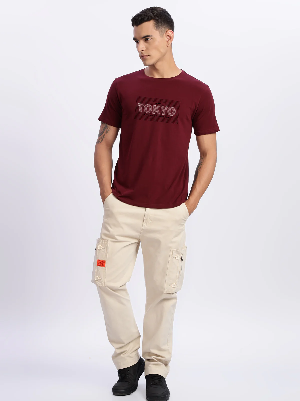 Men Printed Light Maroon T Shirt - Image 5