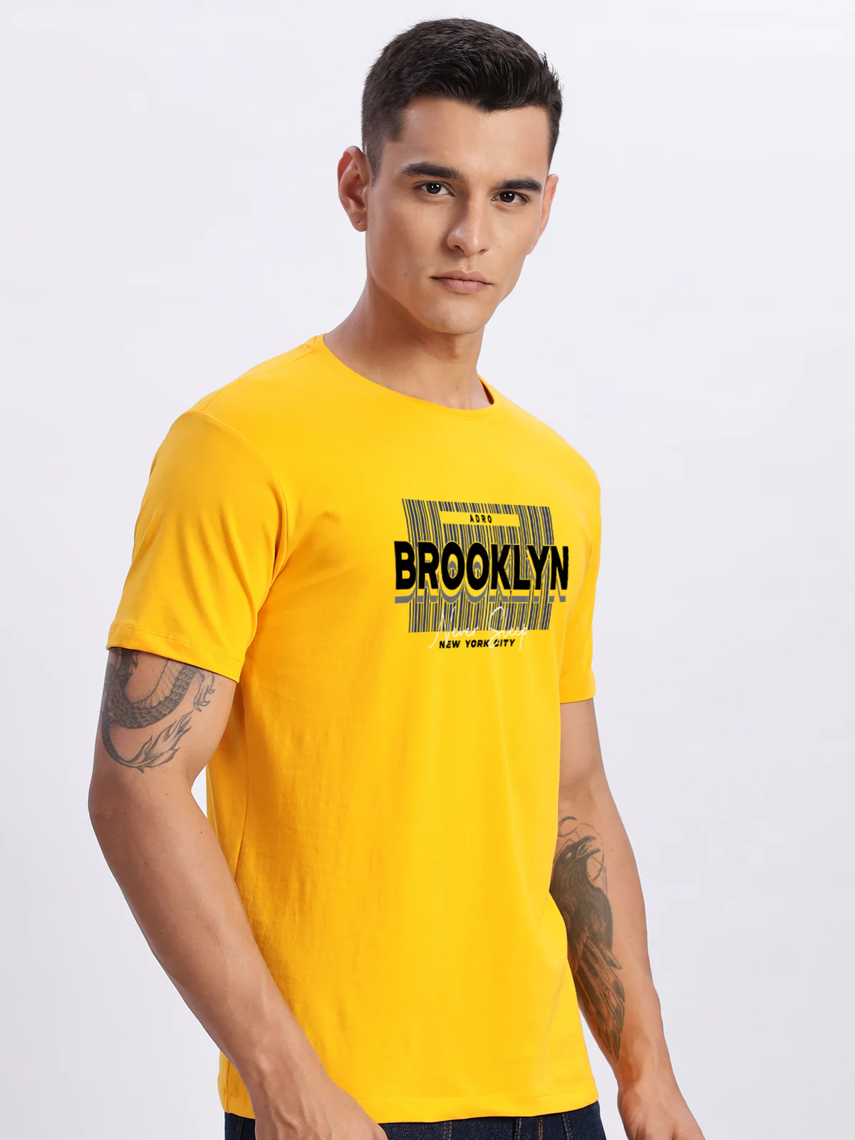 Men Printed Light Mustard T Shirt - Image 3