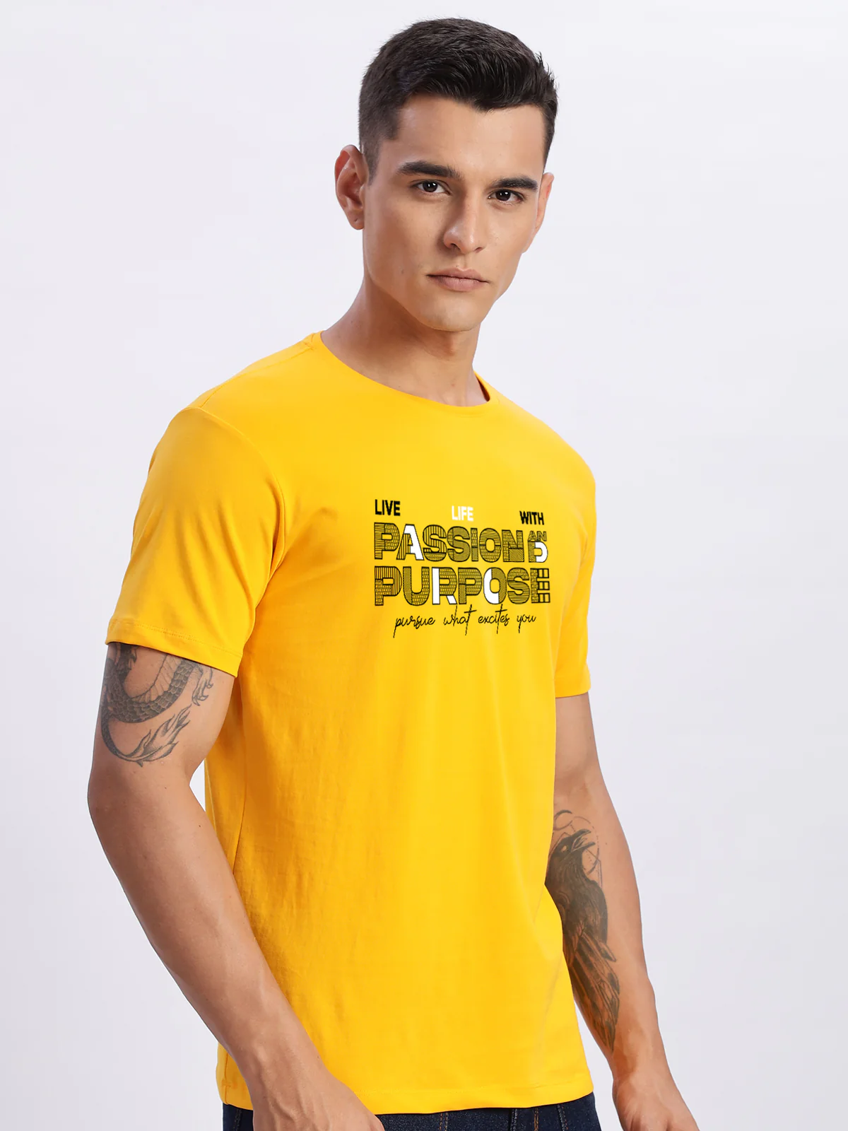 Men Printed Light Mustard T Shirt - Image 3