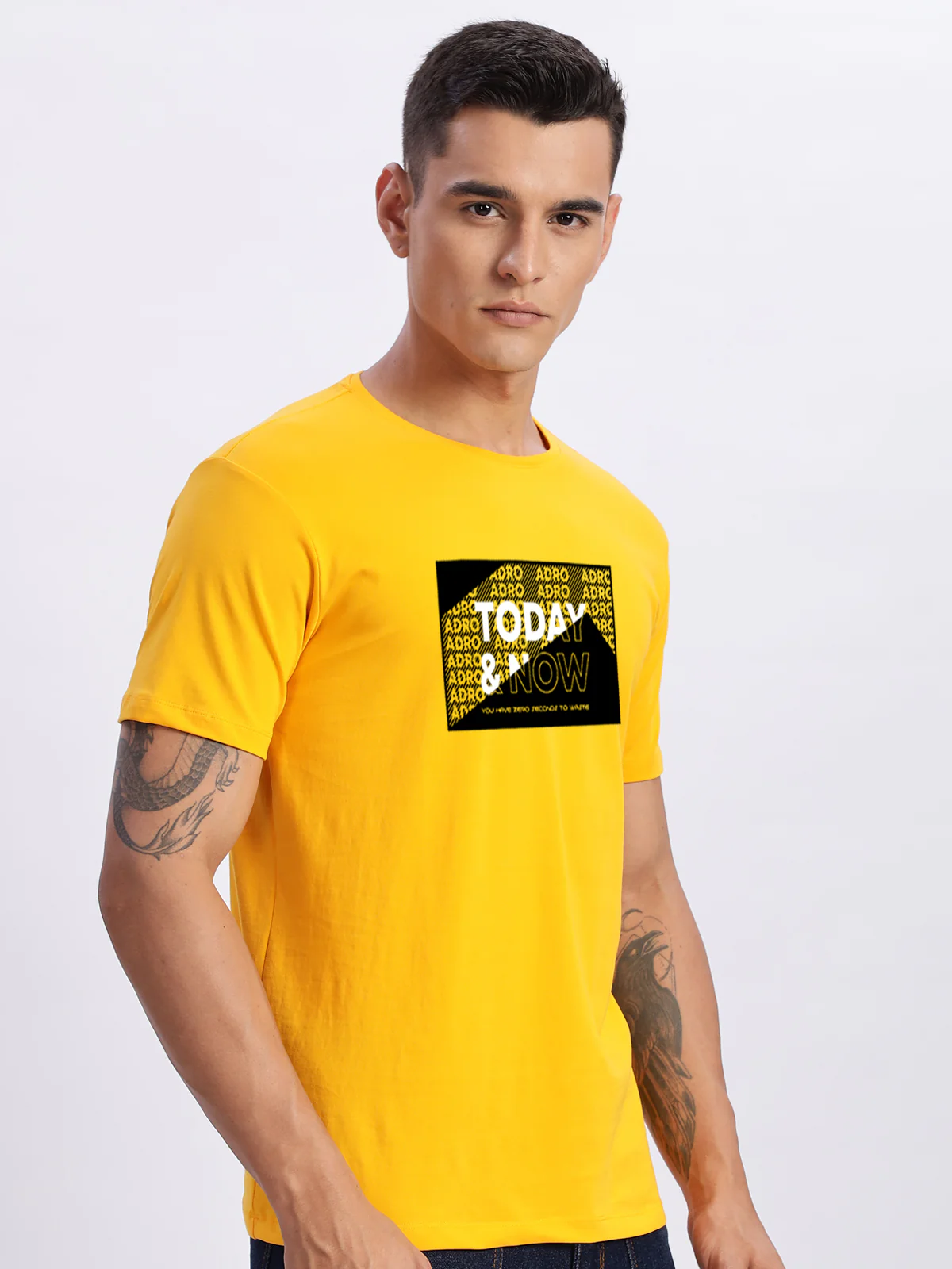 Men Printed Light Mustard T Shirt - Image 3