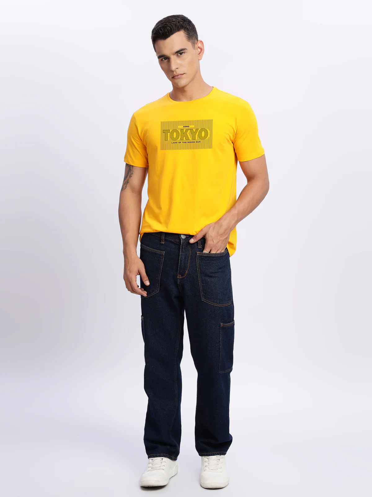 Men Printed Light Mustard T Shirt
