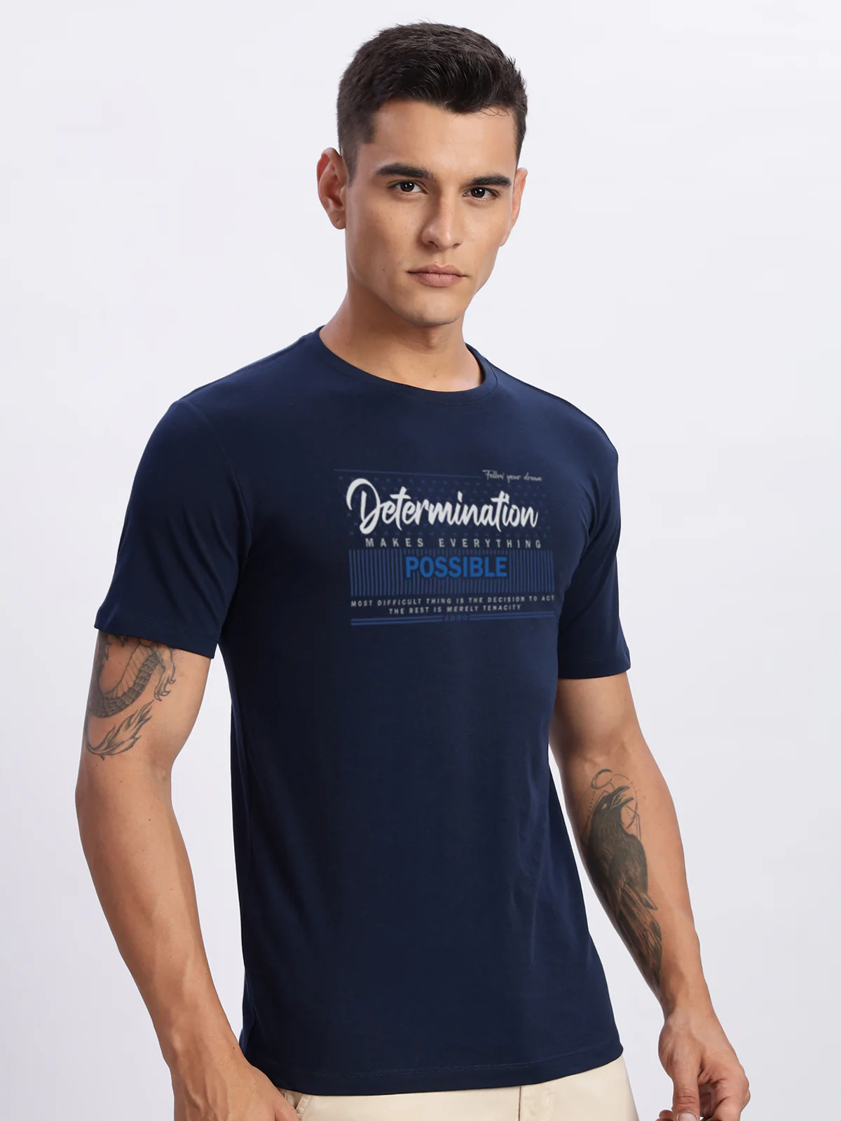 Men Printed Light Navy Blue T Shirt