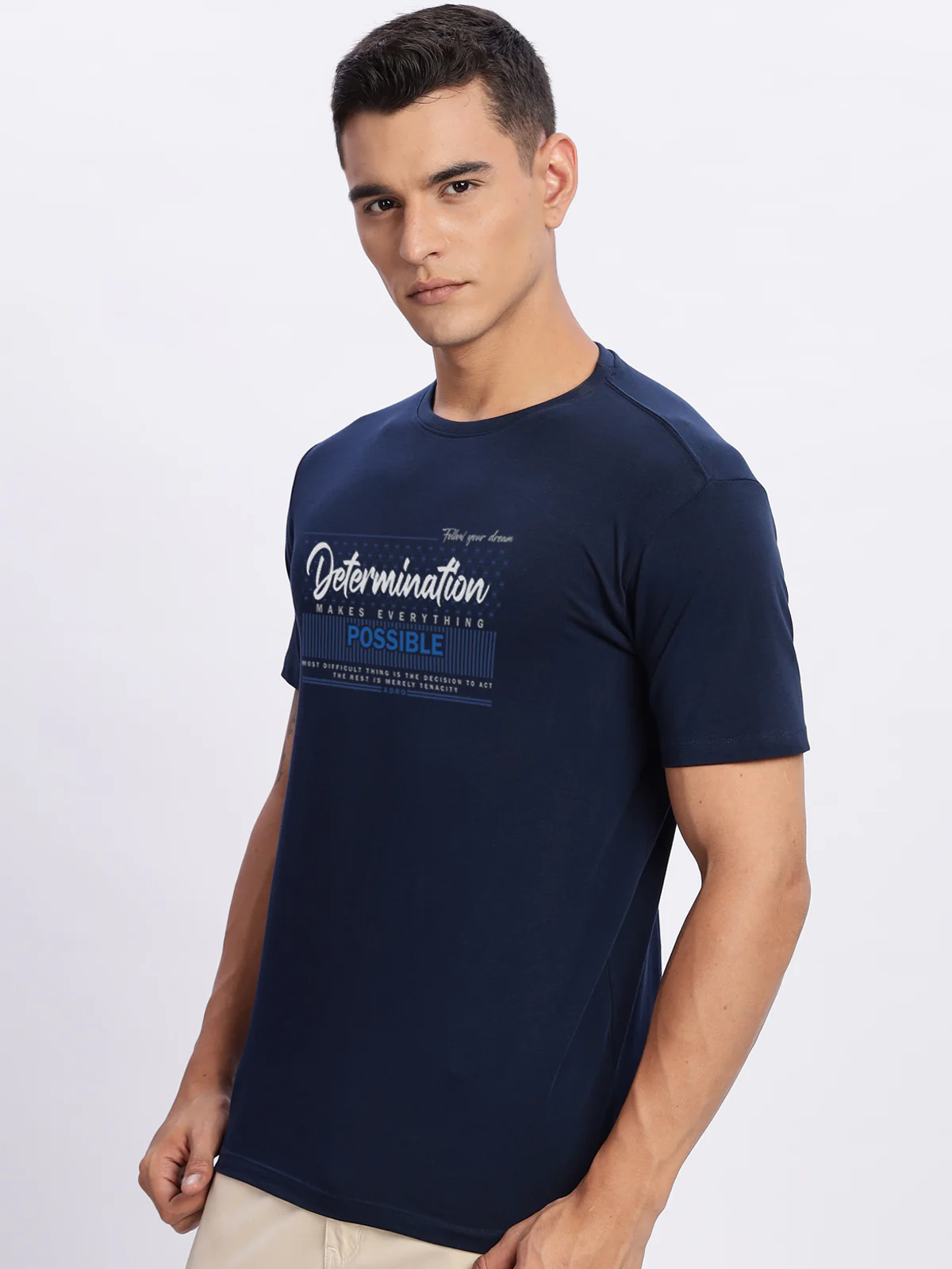 Men Printed Light Navy Blue T Shirt - Image 4
