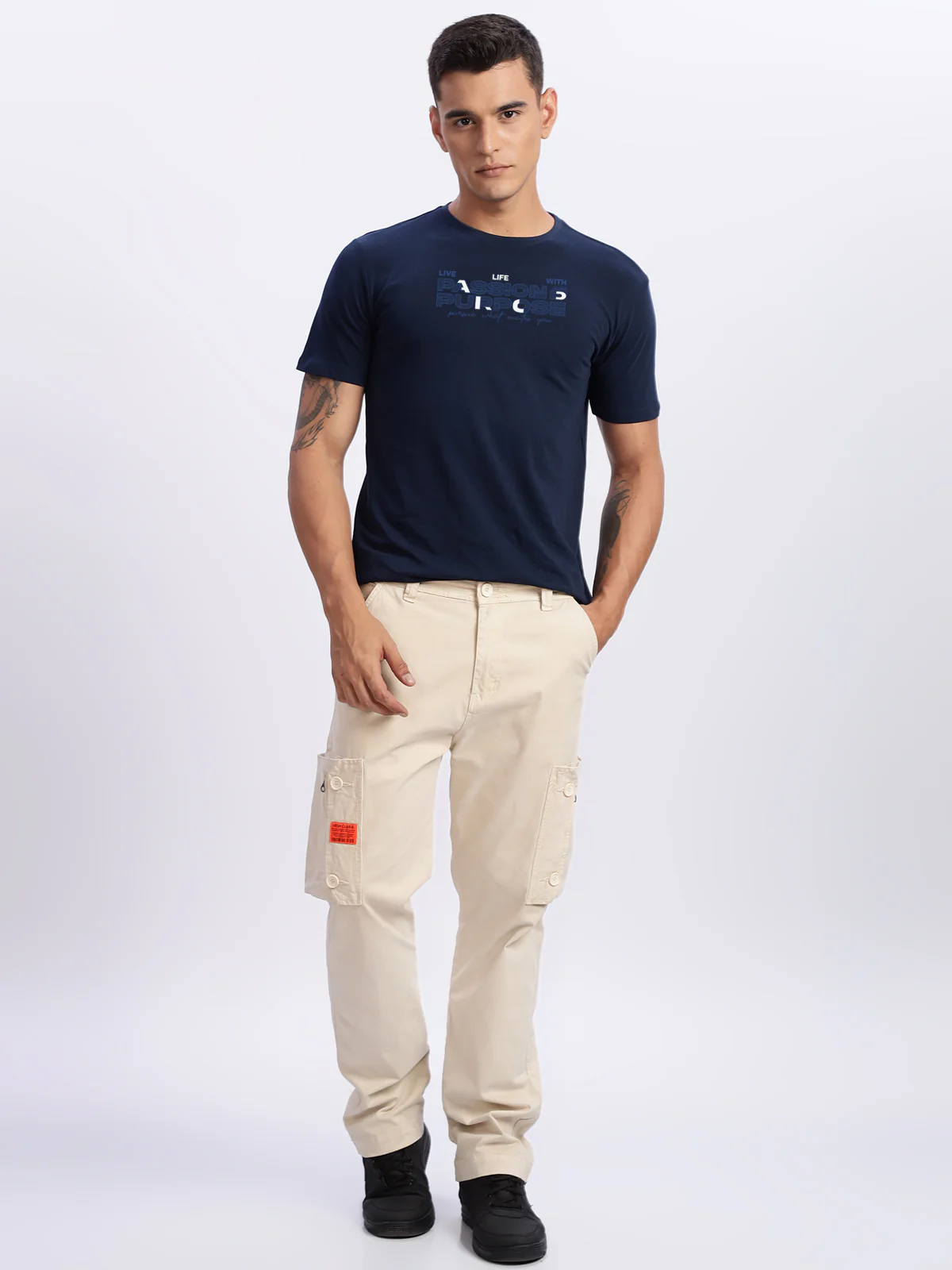 Men Printed Light Navy Blue T Shirt - Image 4