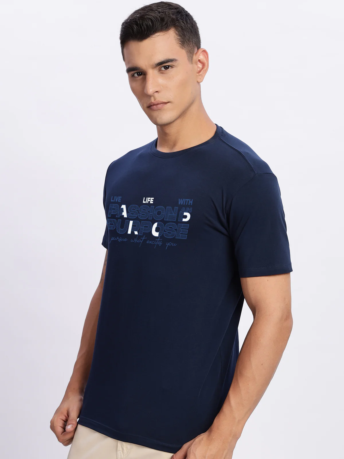 Men Printed Light Navy Blue T Shirt - Image 5