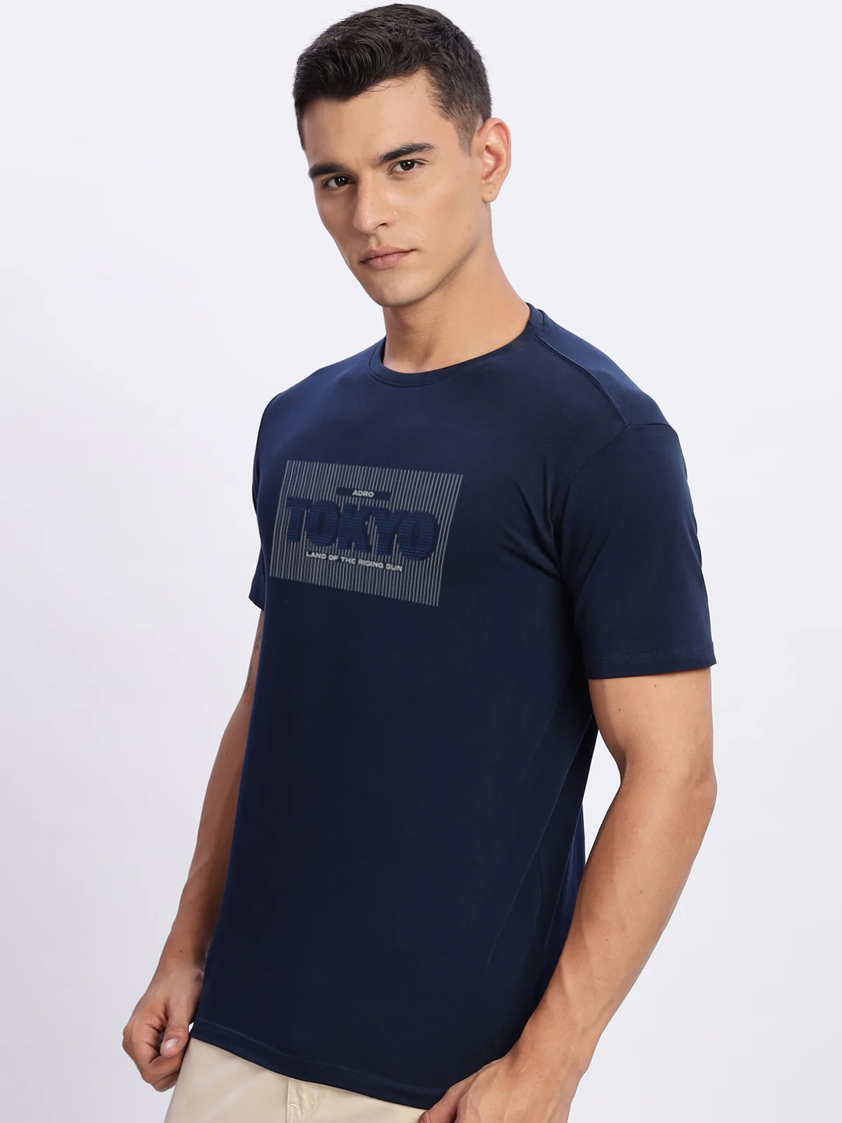 Men Printed Light Navy Blue T Shirt - Image 3