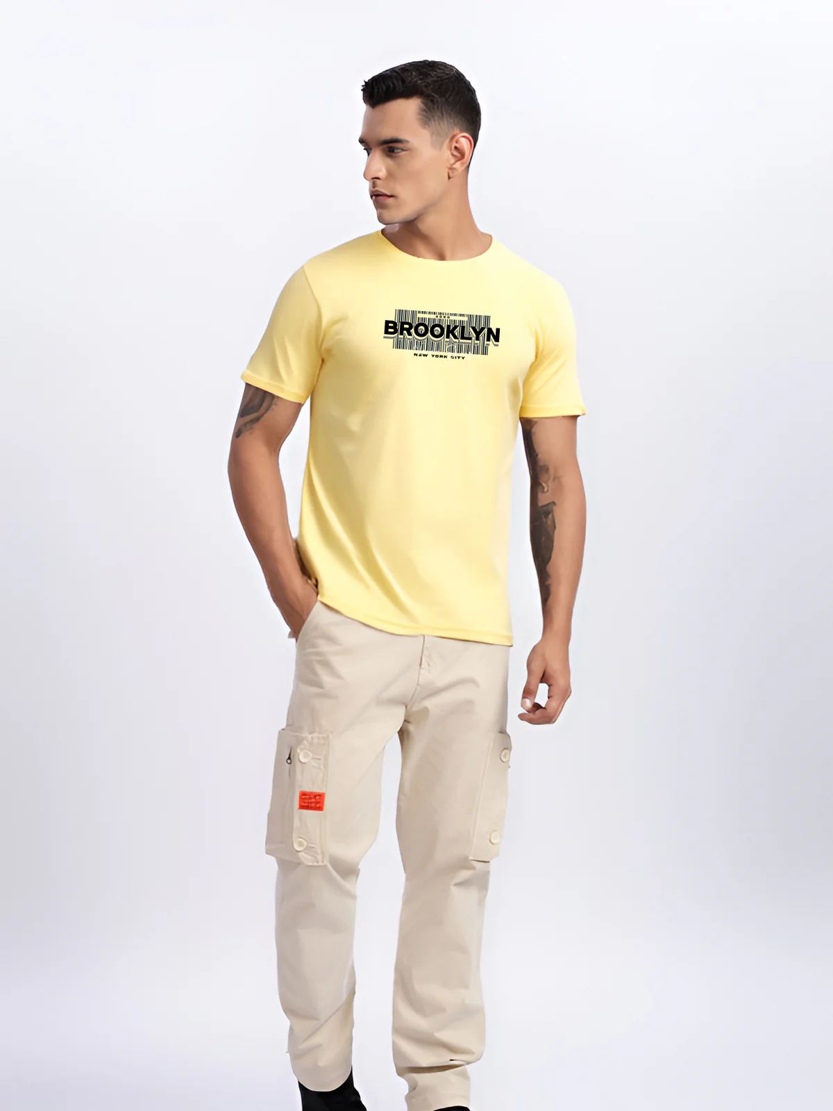 Men Printed Yellow T Shirt - Image 4