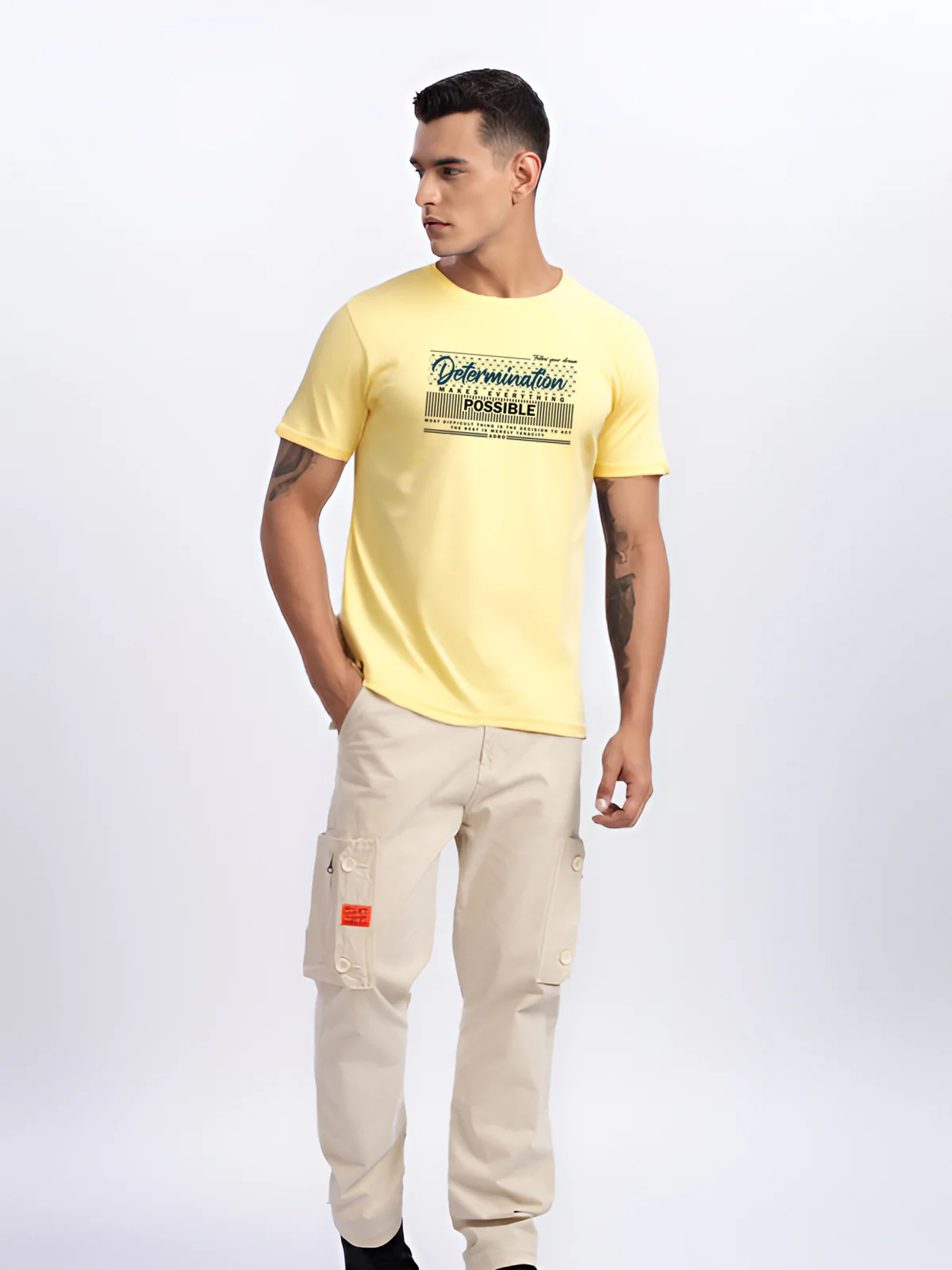 Men Printed Yellow T Shirt - Image 4