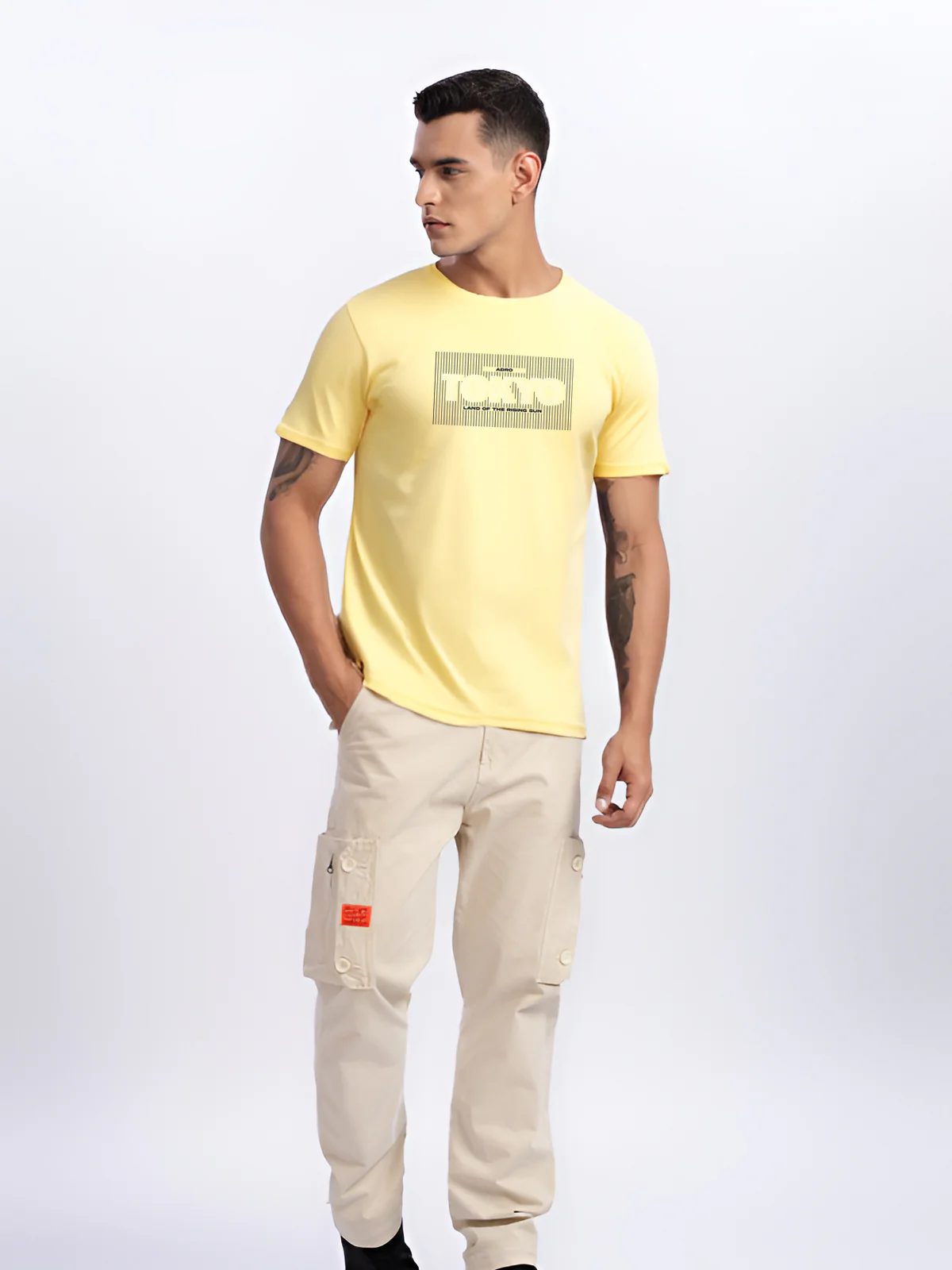 Men Printed Yellow T Shirt - Image 5