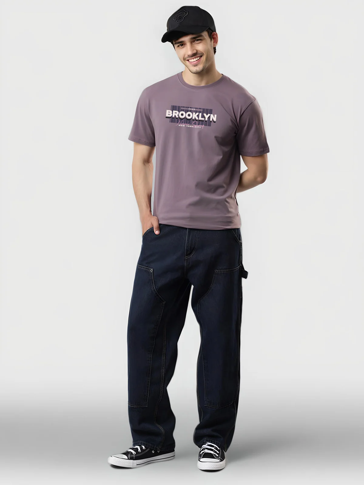 Men Printed Lilac T Shirt - Image 2