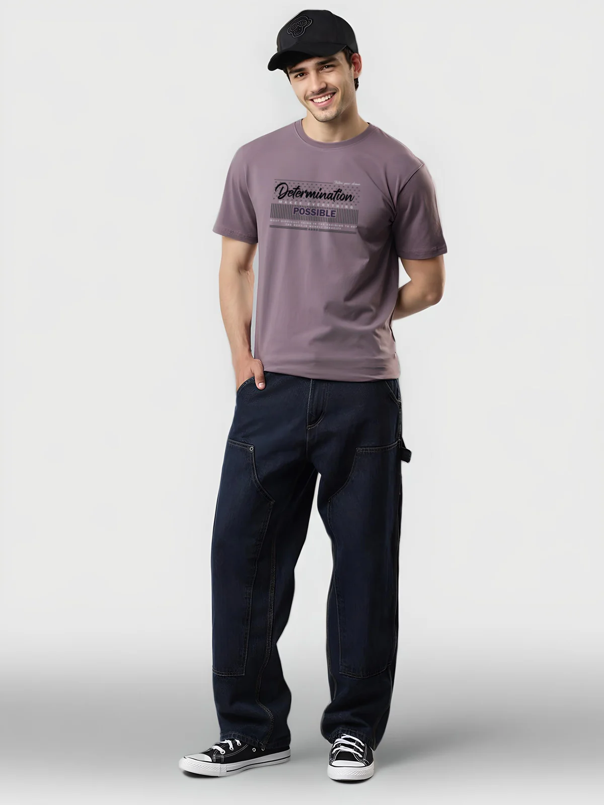 Men Printed Lilac T Shirt - Image 2
