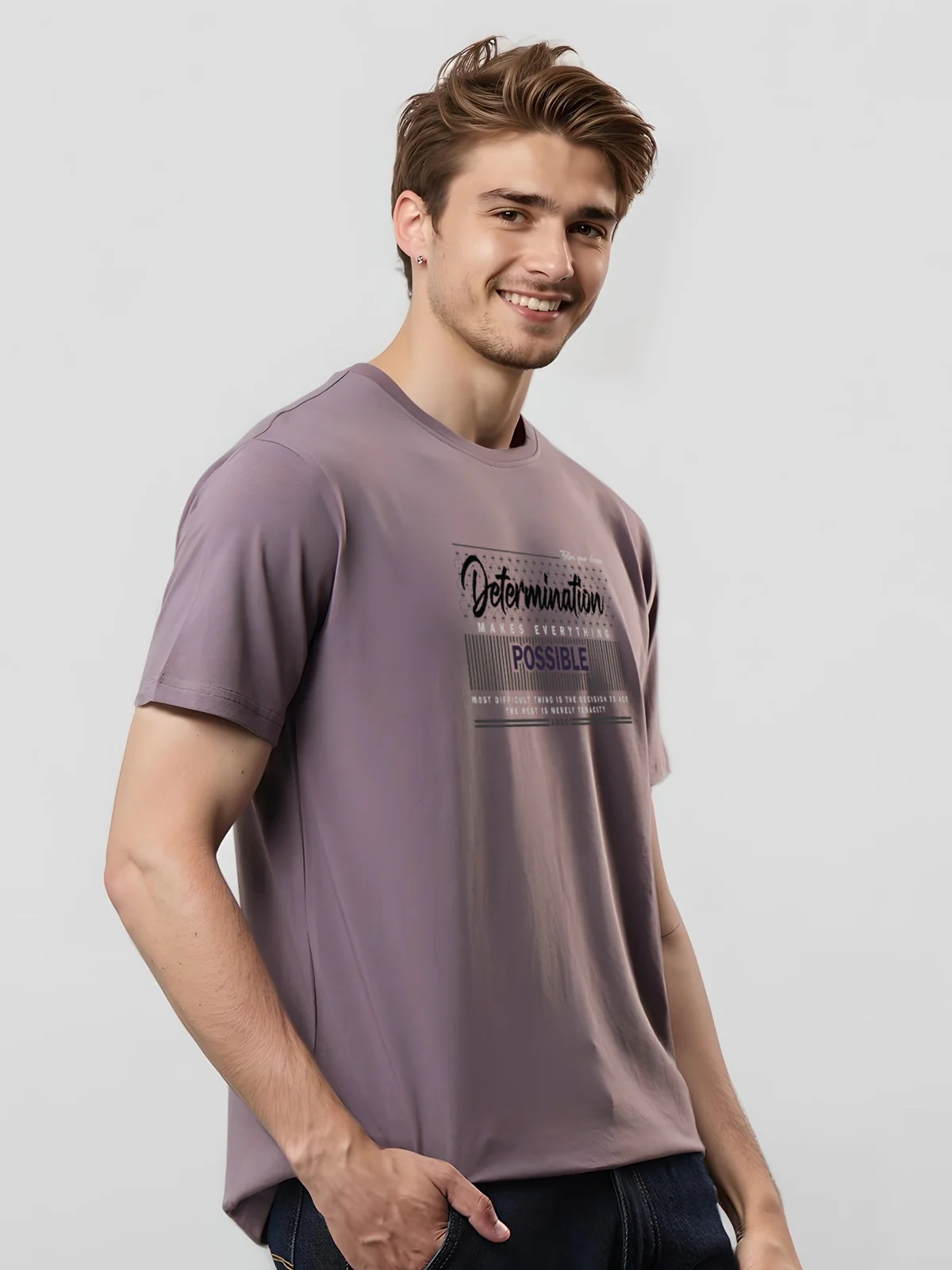 Men Printed Lilac T Shirt - Image 3