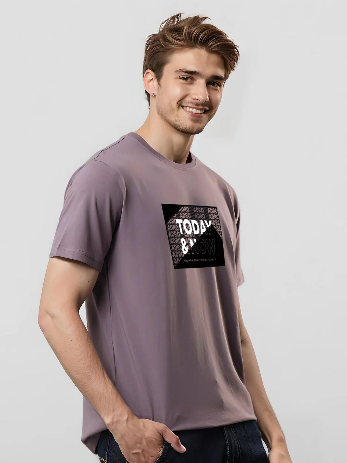 Men Printed Lilac T Shirt - Image 3