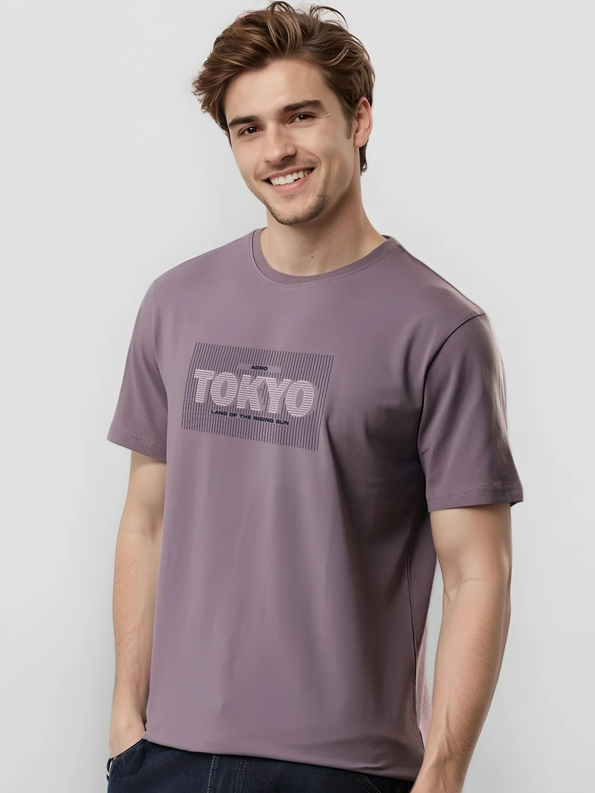 Men Printed Lilac T Shirt - Image 5