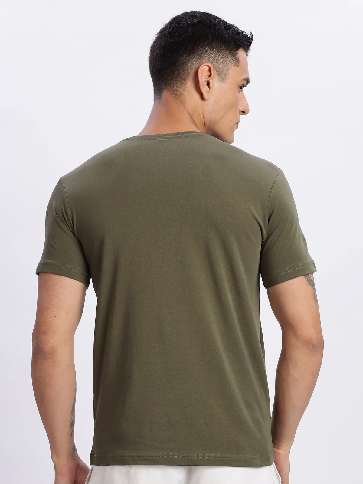 Men Printed Olive T Shirt - Image 4