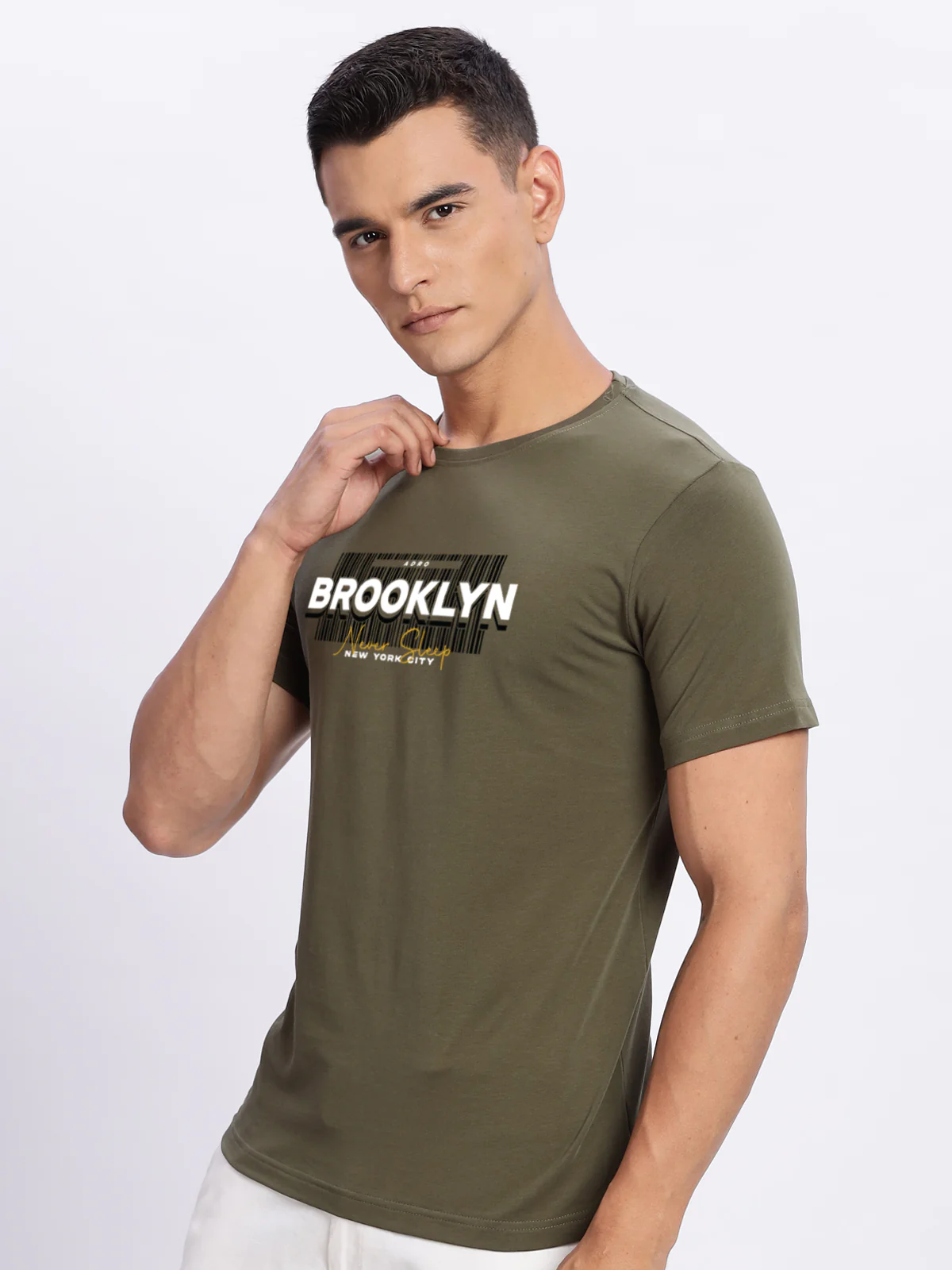 Men Printed Olive T Shirt - Image 5