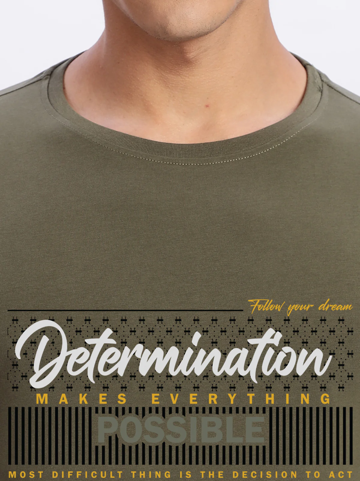 Men Printed Olive T Shirt - Image 2