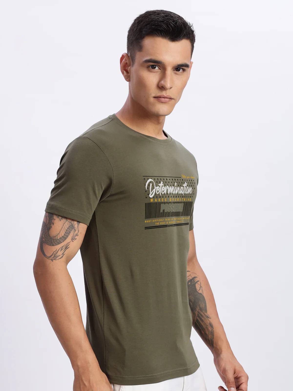 Men Printed Olive T Shirt - Image 3