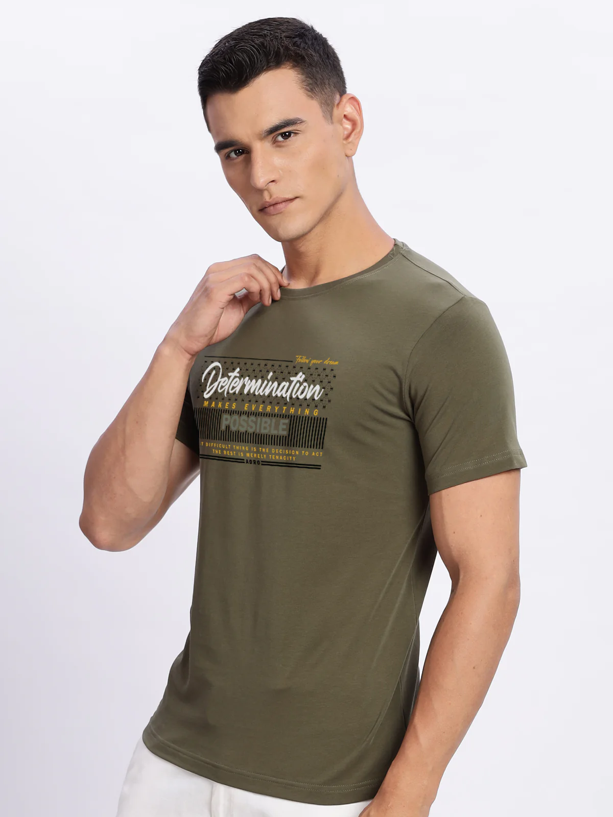 Men Printed Olive T Shirt - Image 5