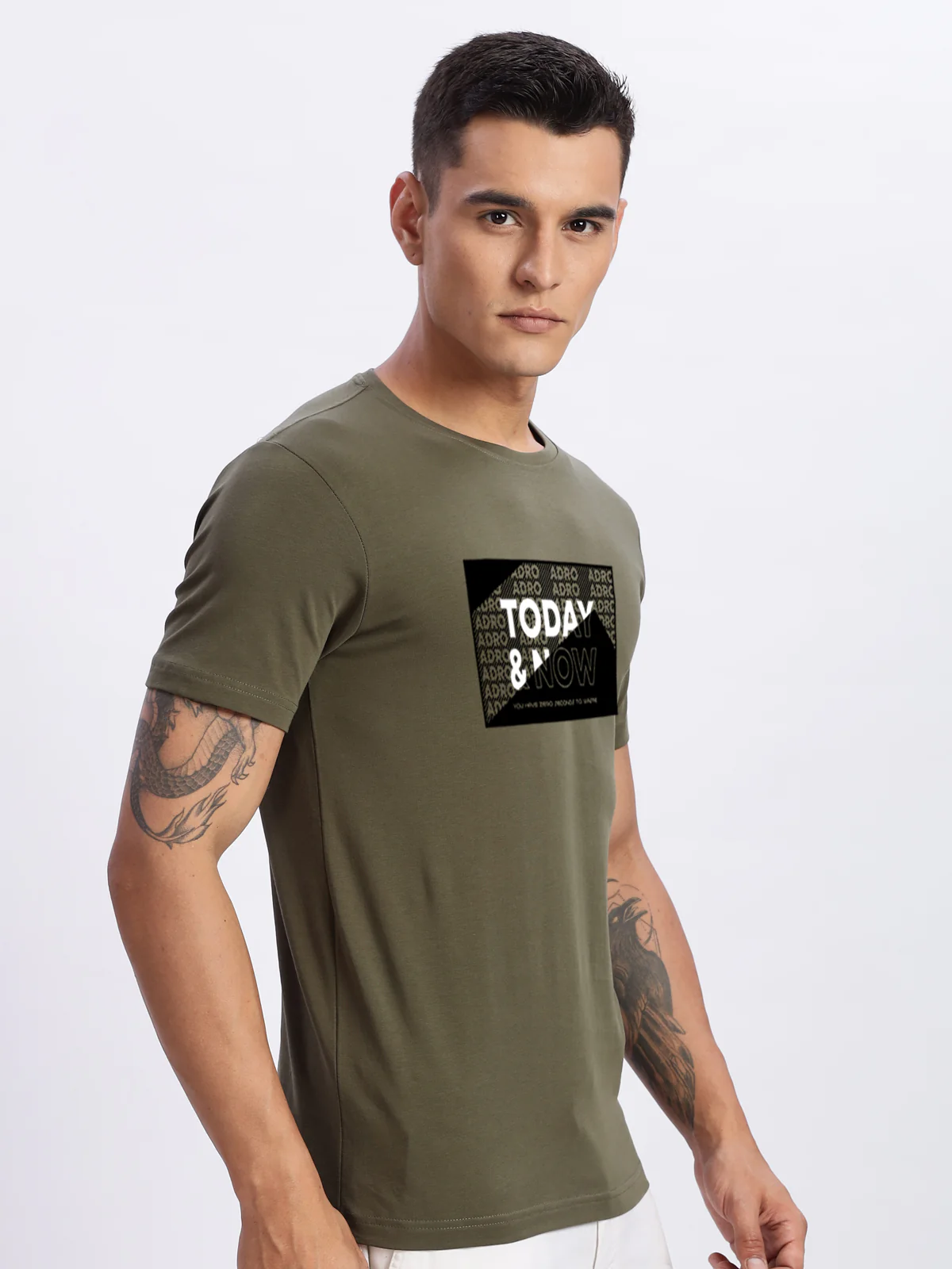 Men Printed Olive T Shirt - Image 3