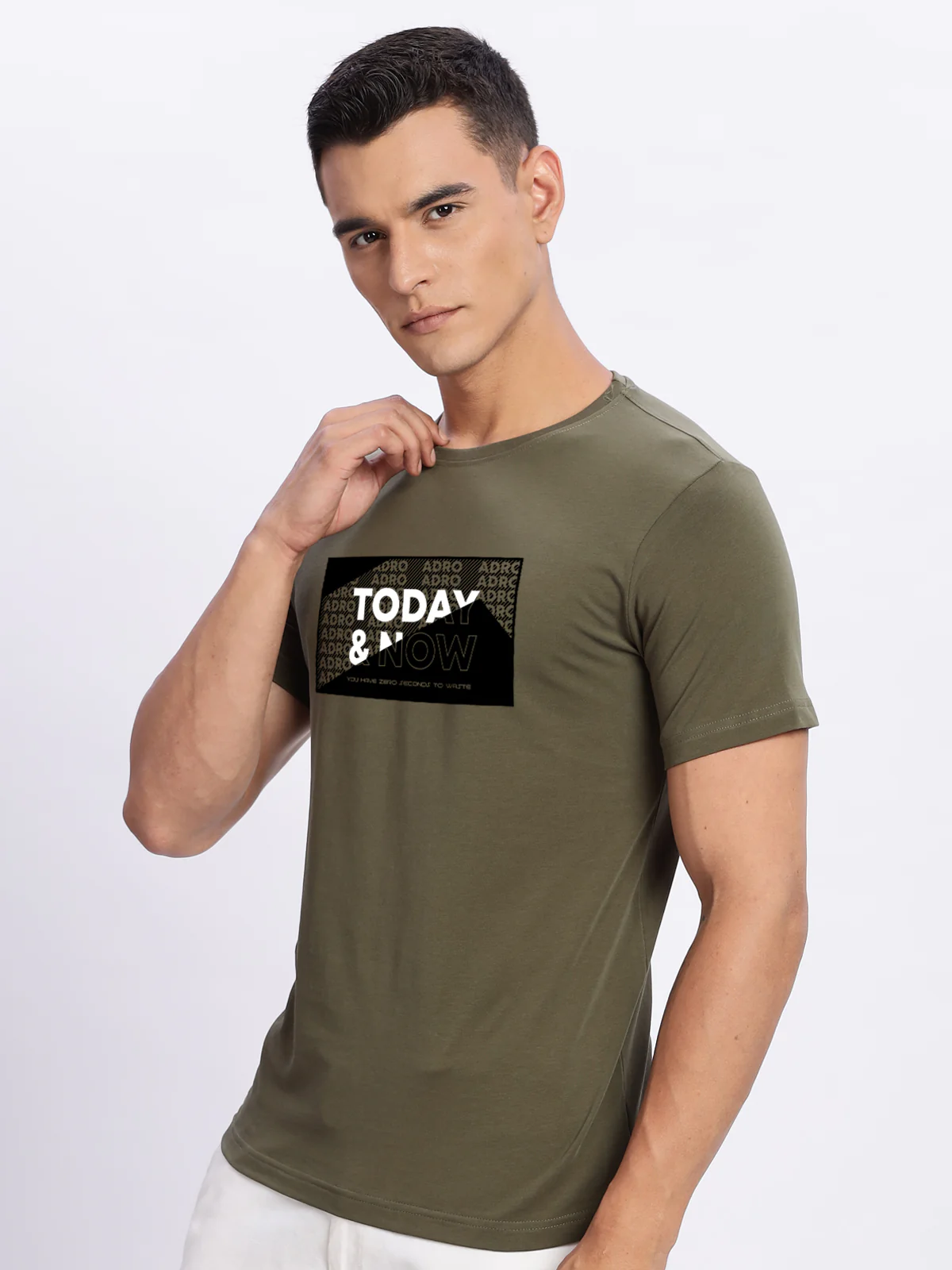 Men Printed Olive T Shirt - Image 5