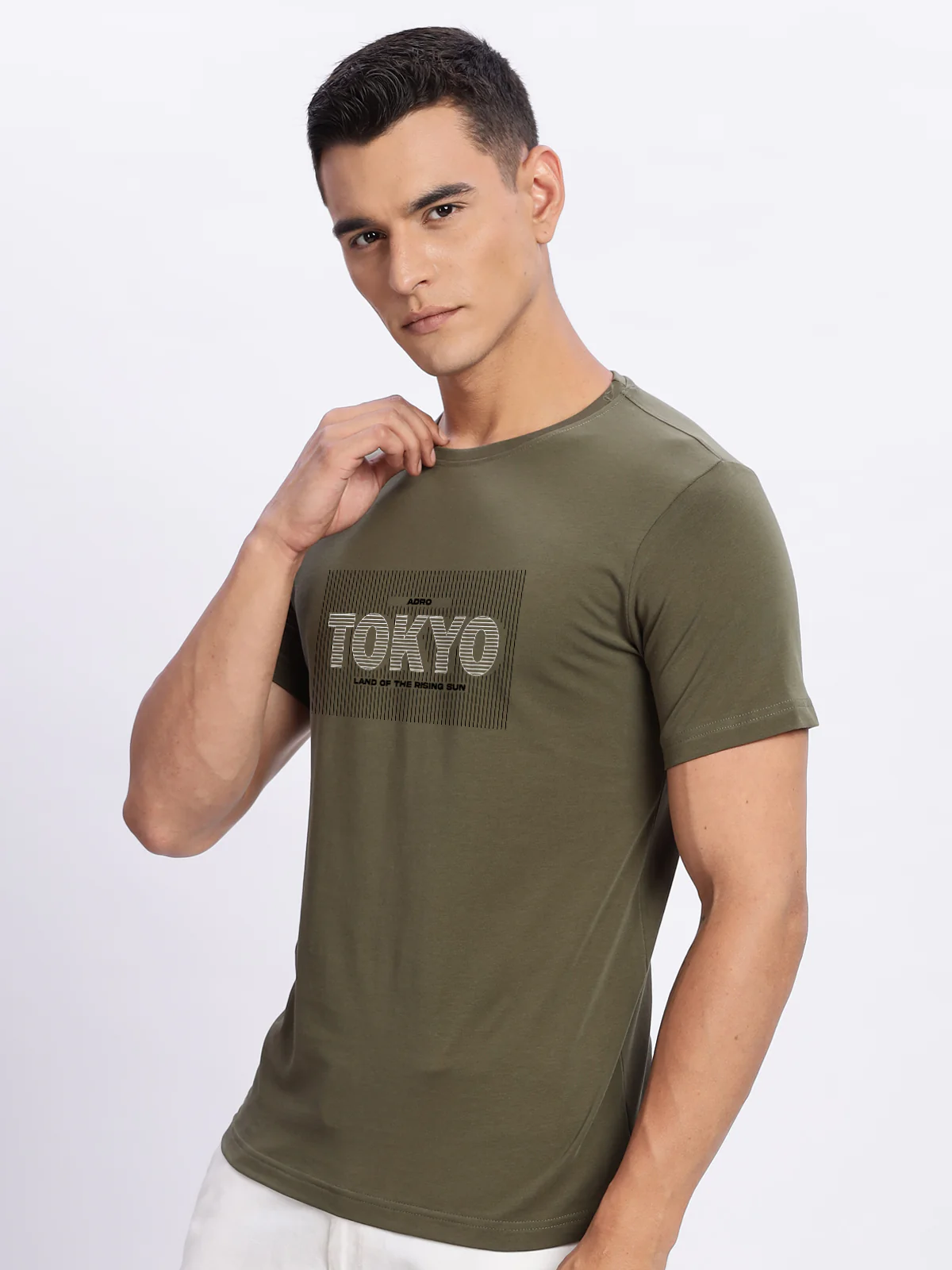 Men Printed Olive T Shirt - Image 5