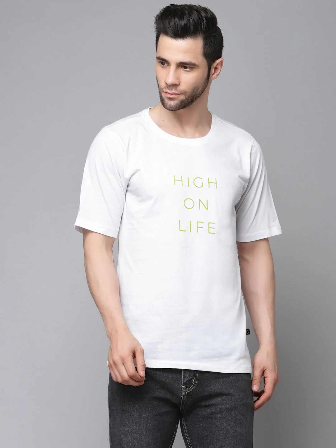 Men Printed Oversized Half Sleeves Round Neck Cotton TShirt