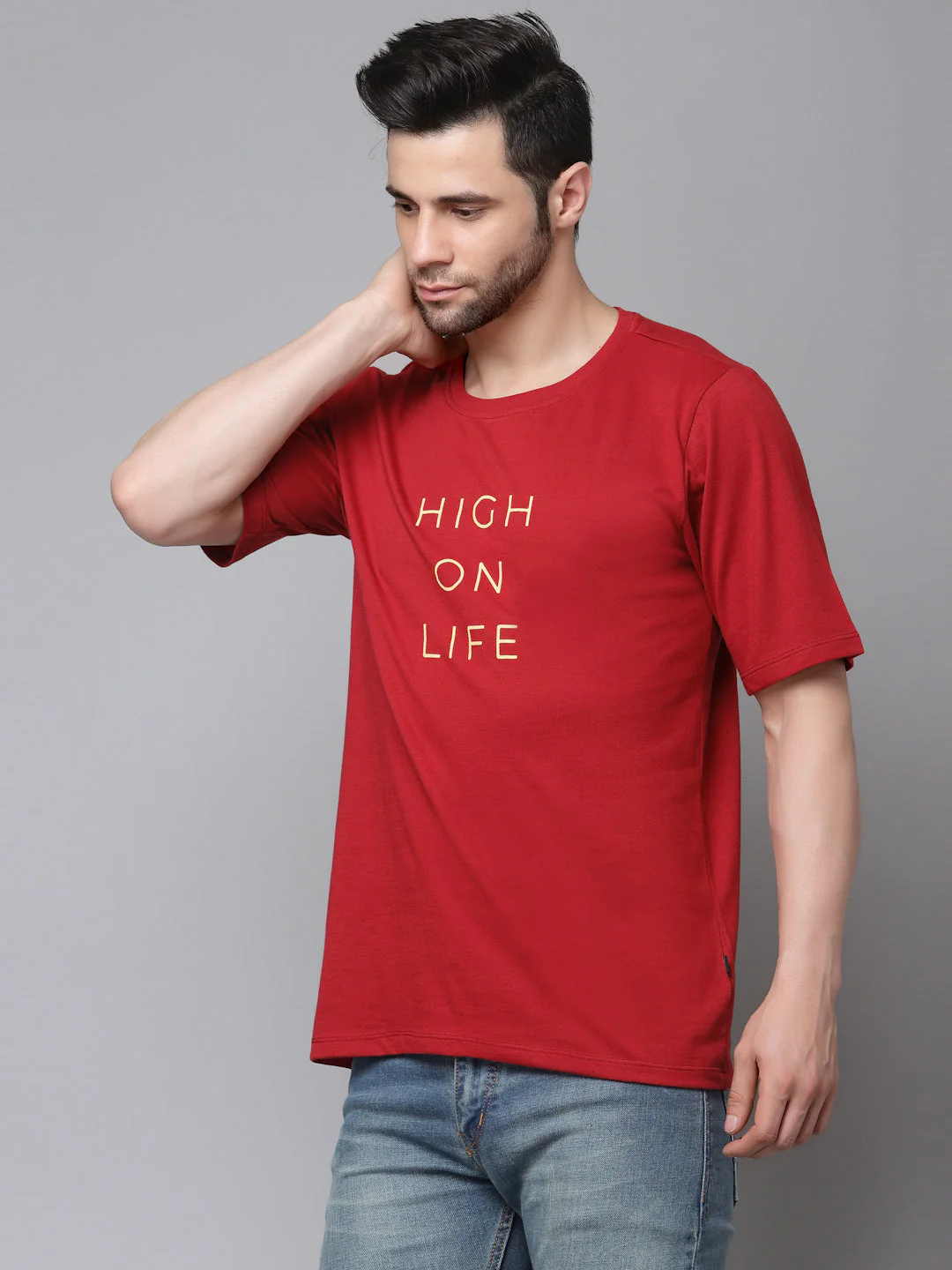 Men Printed Oversized Half Sleeves Round Neck Cotton T-Shirt - Image 3