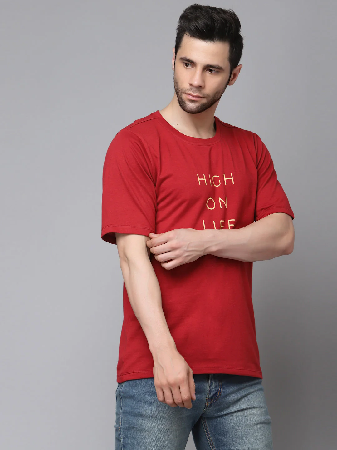 Men Printed Oversized Half Sleeves Round Neck Cotton T-Shirt - Image 4