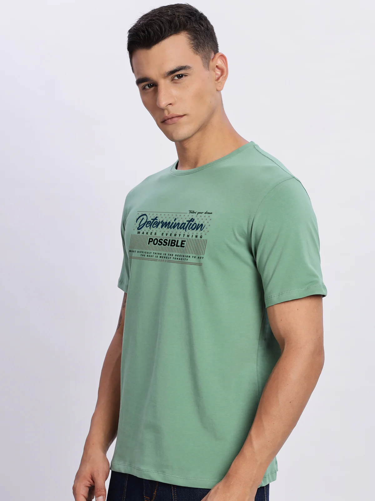 Men Printed Green T-Shirt - Image 3