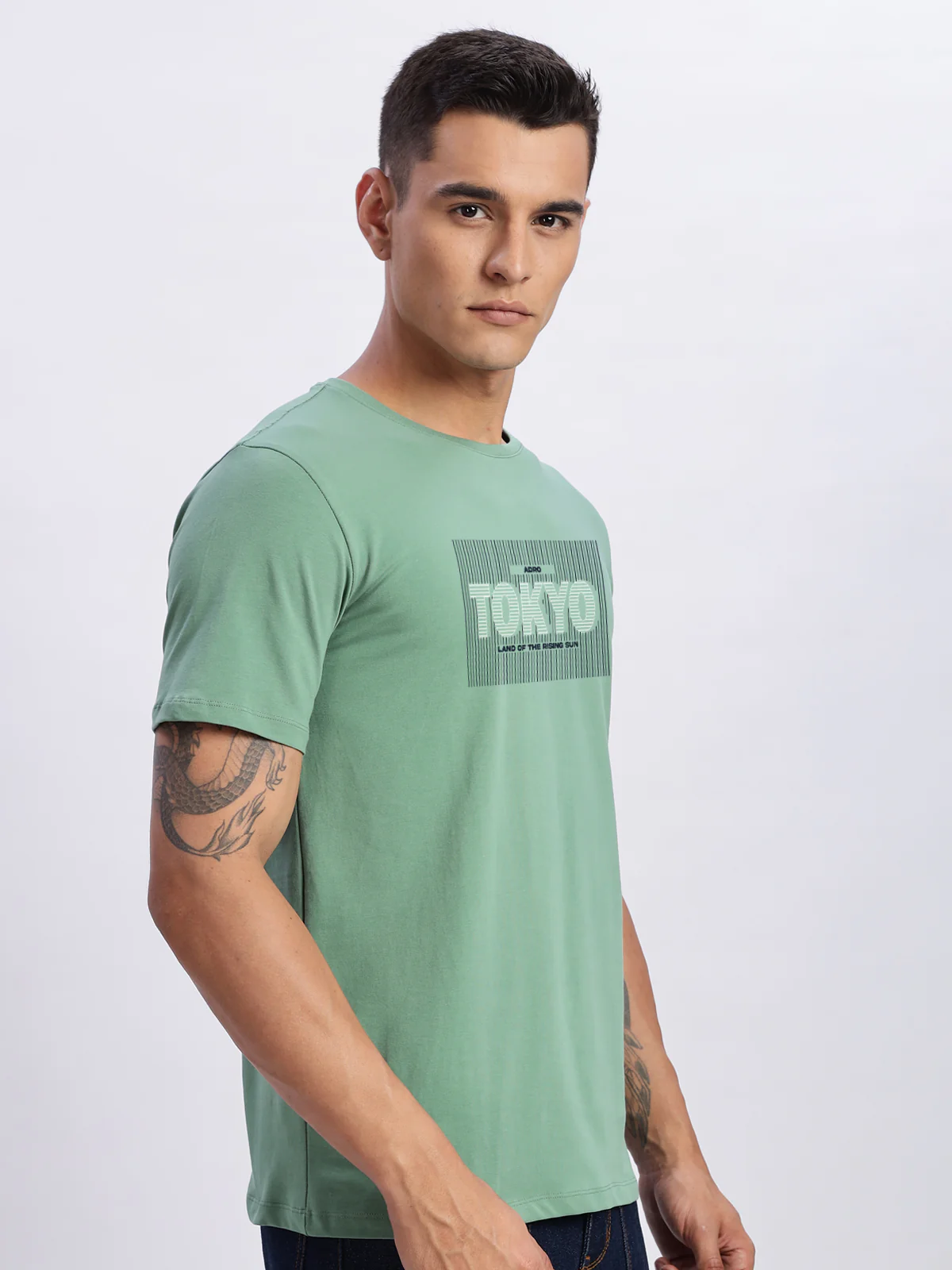 Men Printed Green T-Shirt - Image 3
