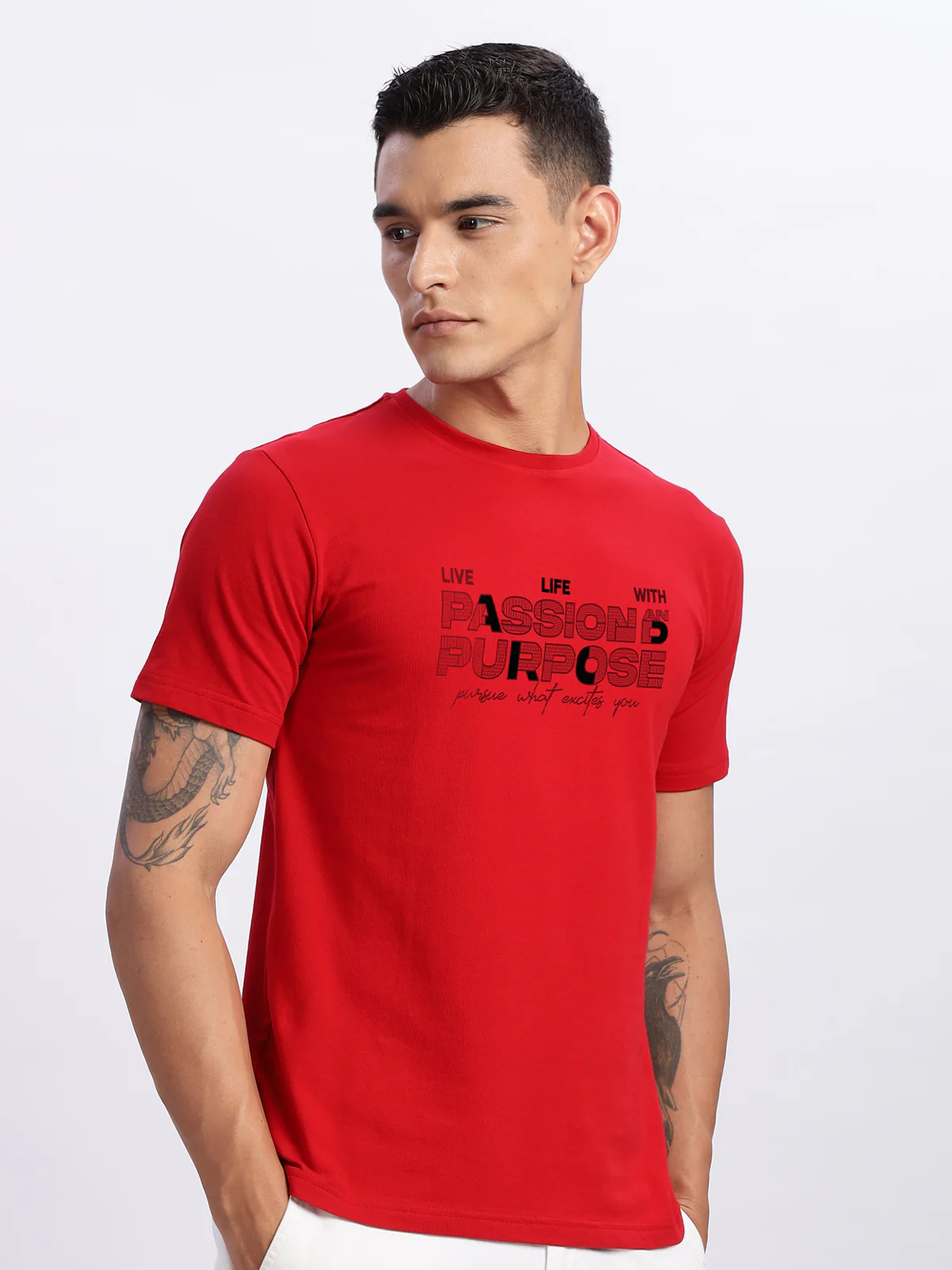Men Printed Red T Shirt - Image 3