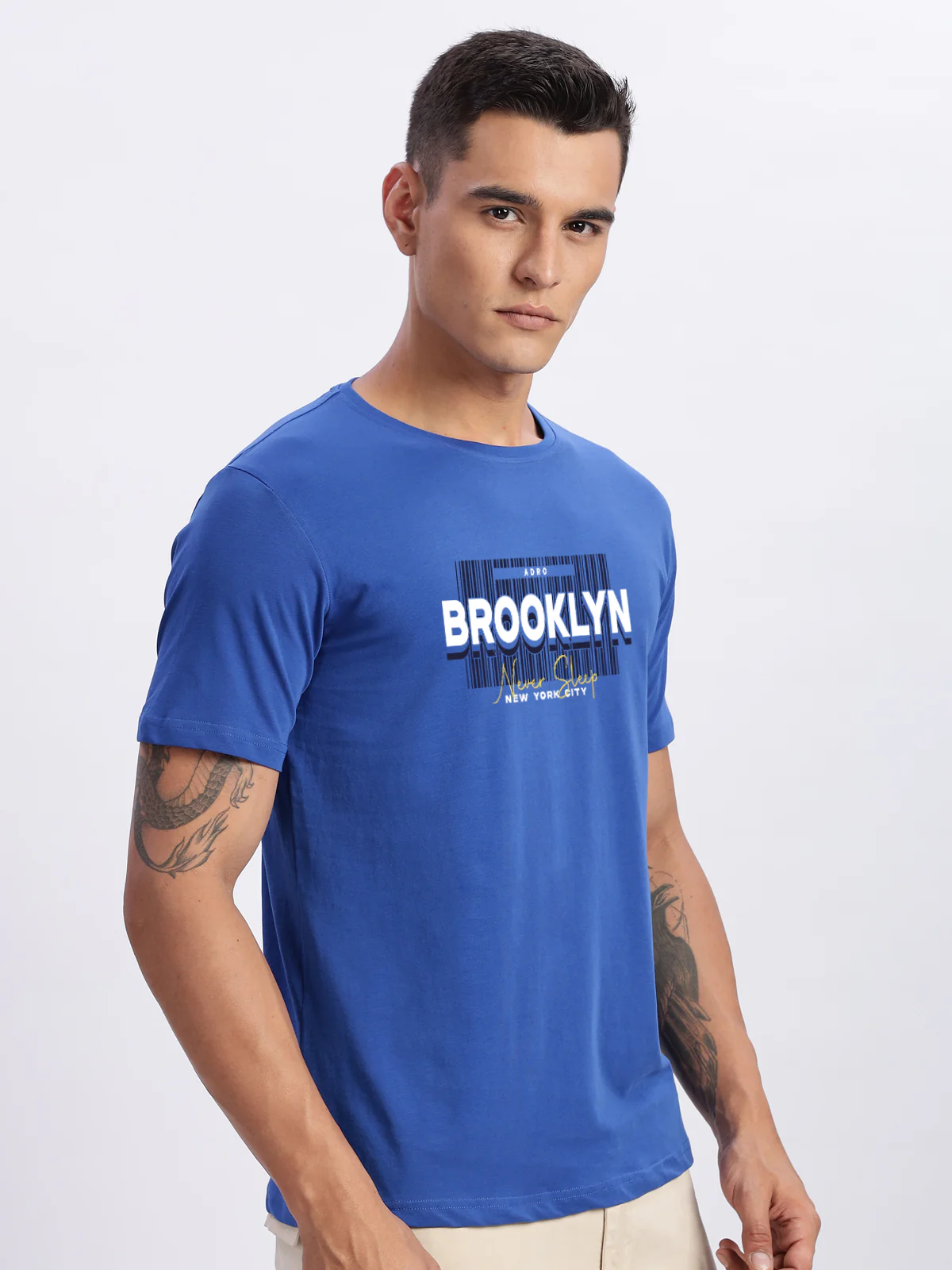 Men Printed Blue T Shirt - Image 3
