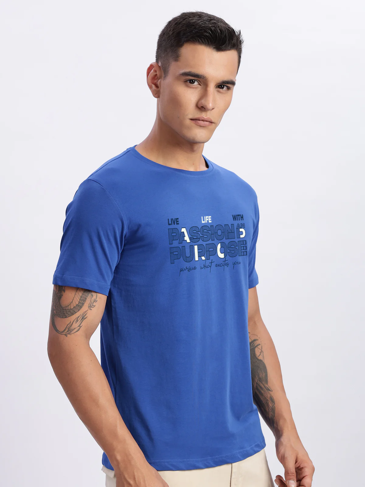 Men Printed Blue T Shirt - Image 3