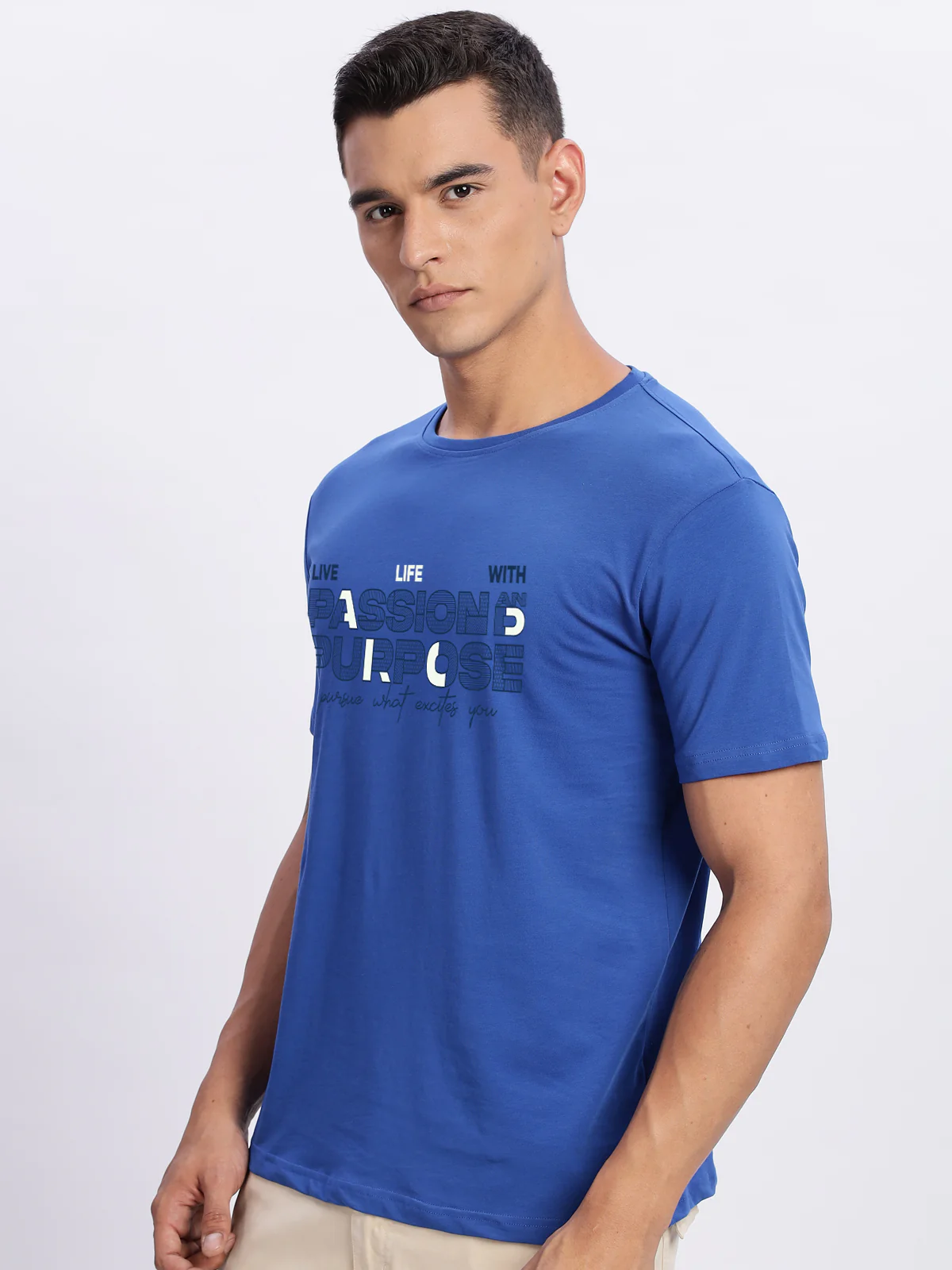 Men Printed Blue T Shirt - Image 4