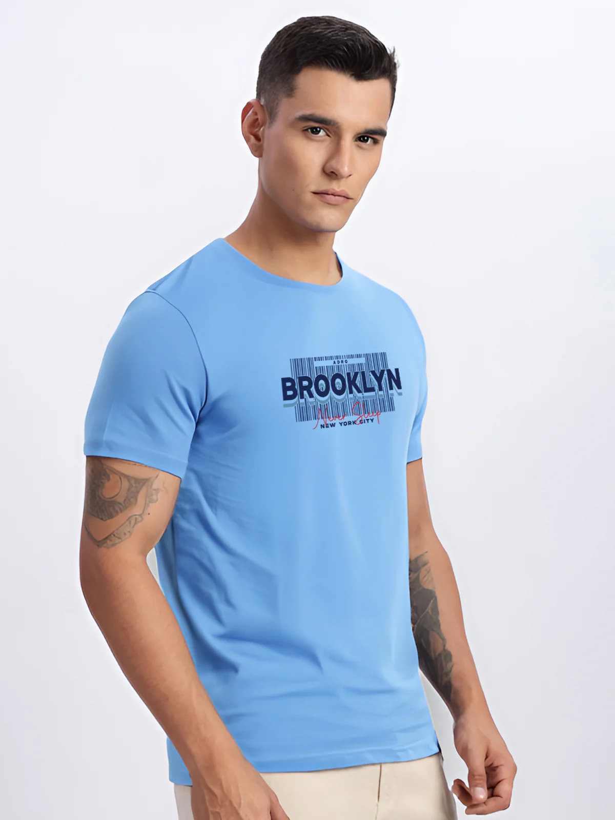 Men Printed Sky Blue T Shirt - Image 3