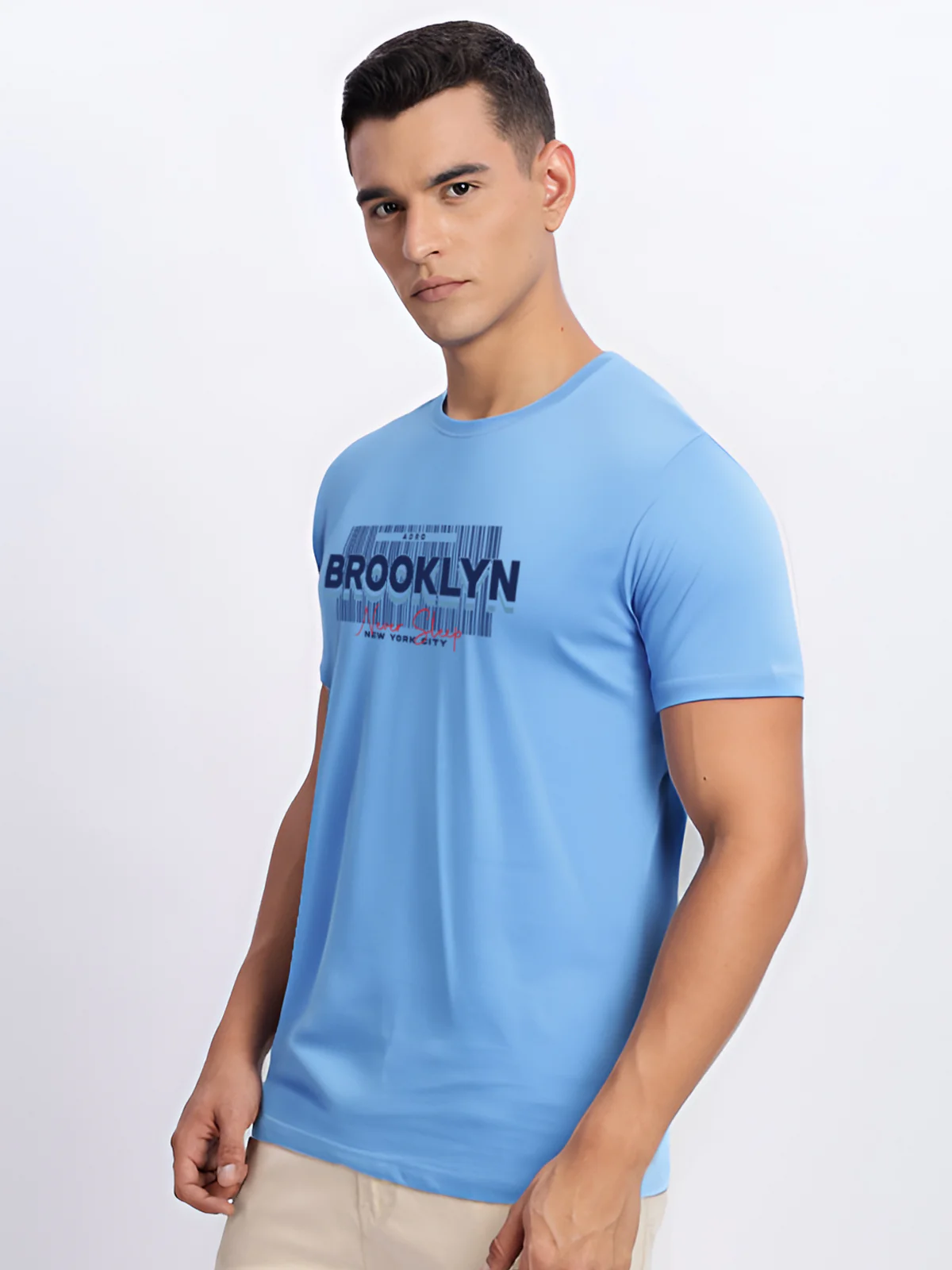 Men Printed Sky Blue T Shirt - Image 4