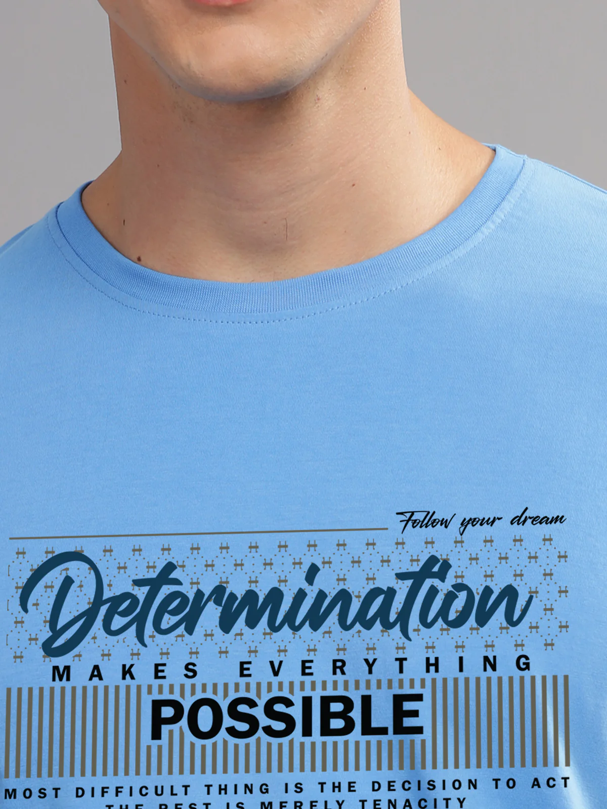 Men Printed Sky Blue T Shirt - Image 2