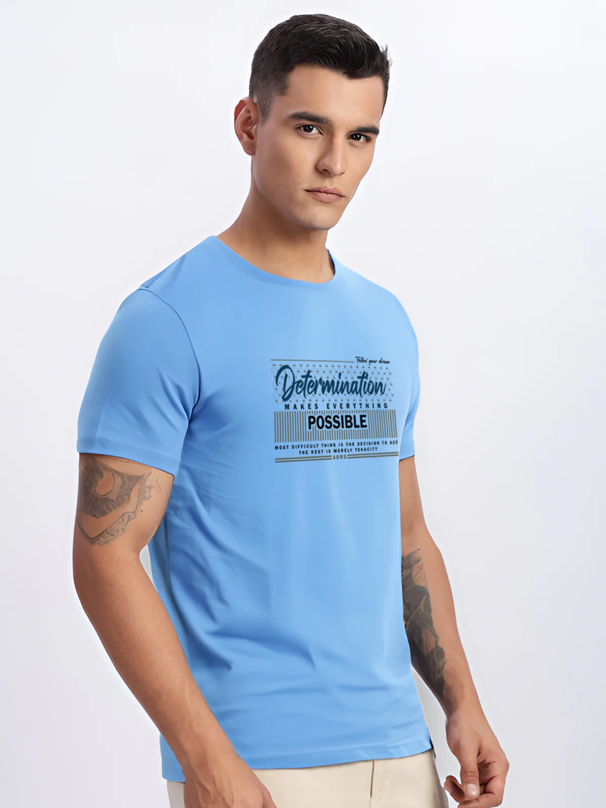 Men Printed Sky Blue T Shirt - Image 3