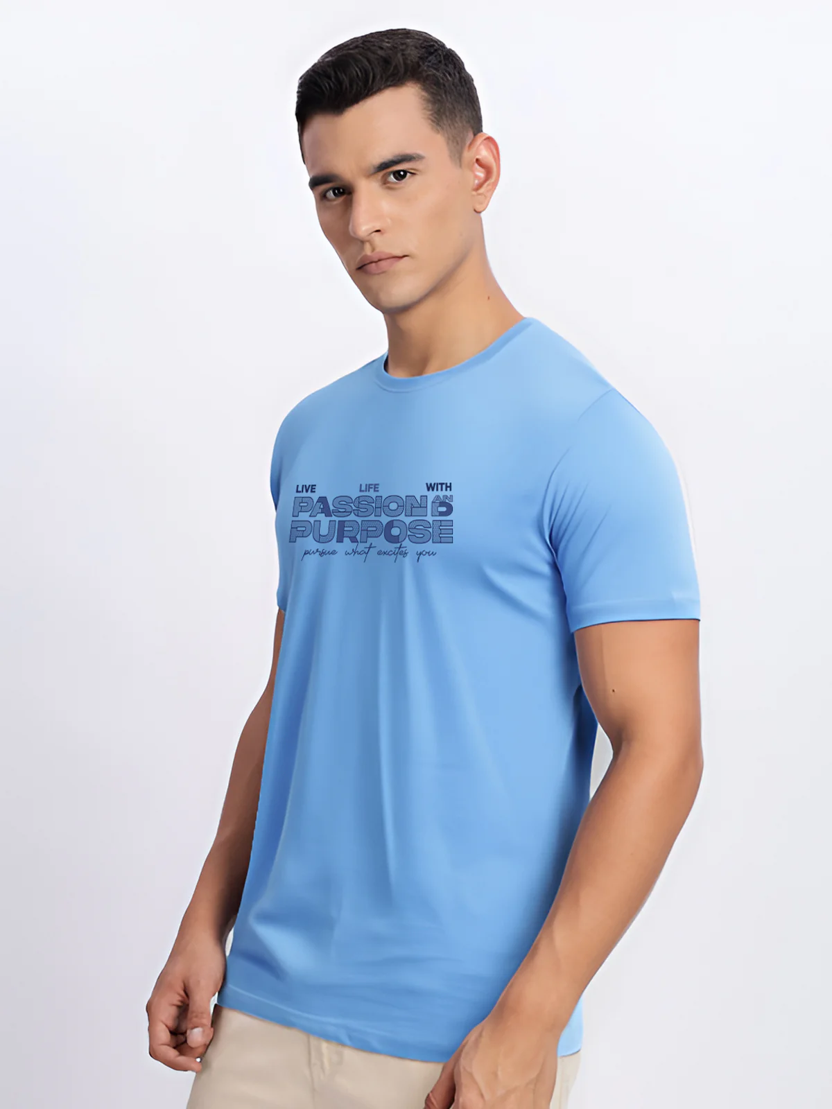 Men Printed Sky Blue T Shirt - Image 3