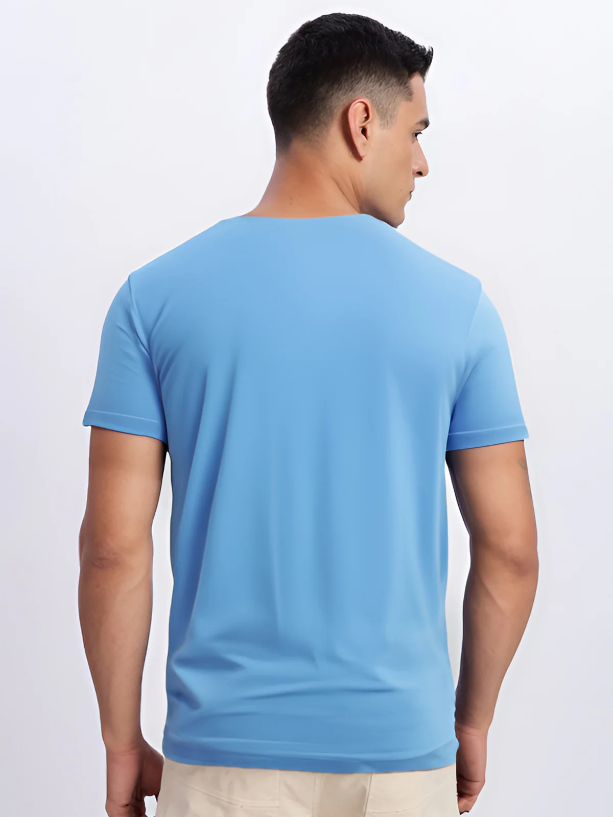 Men Printed Sky Blue T Shirt - Image 4