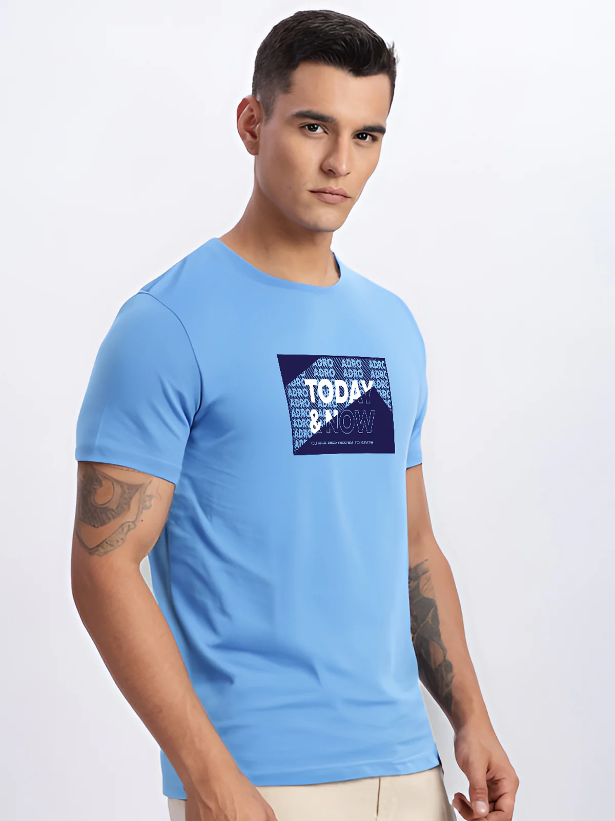 Men Printed Sky Blue T Shirt - Image 3