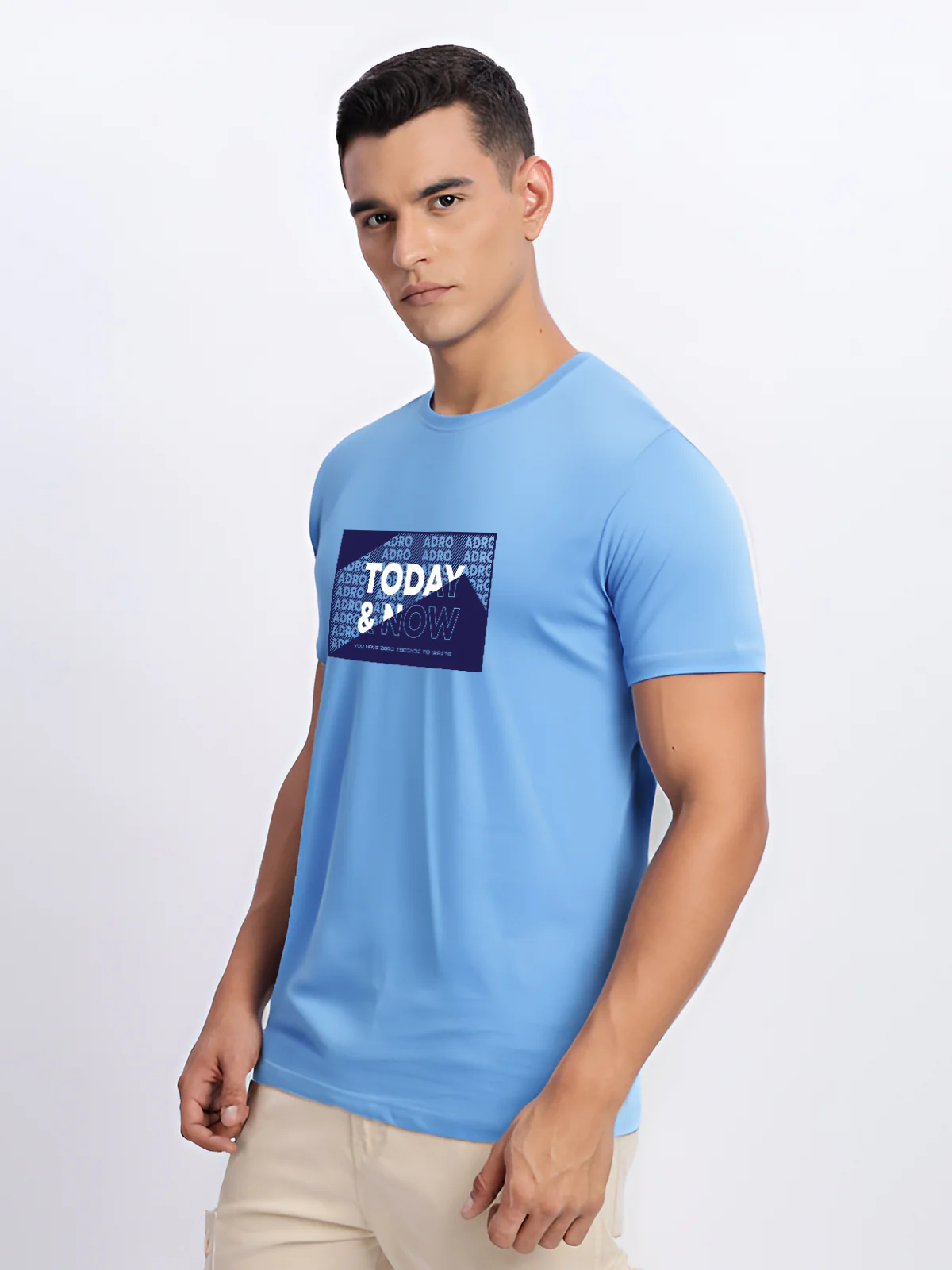 Men Printed Sky Blue T Shirt - Image 4