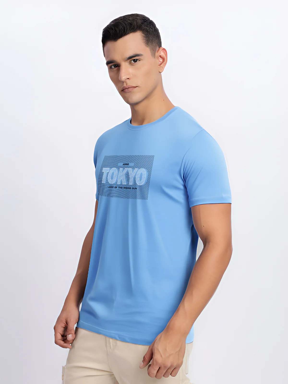 Men Printed Sky Blue T Shirt - Image 4