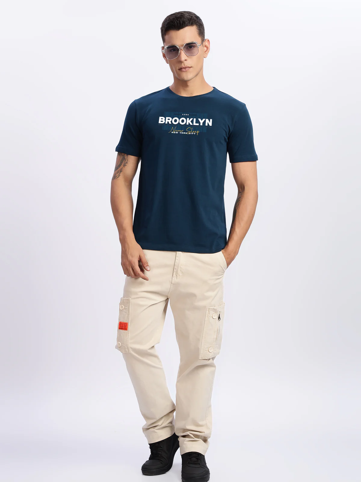 Men Printed Teal T Shirt - Image 2