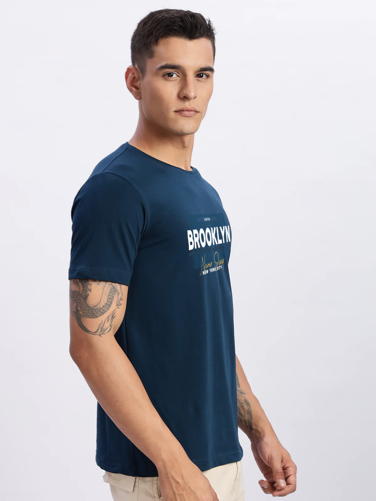Men Printed Teal T Shirt - Image 4