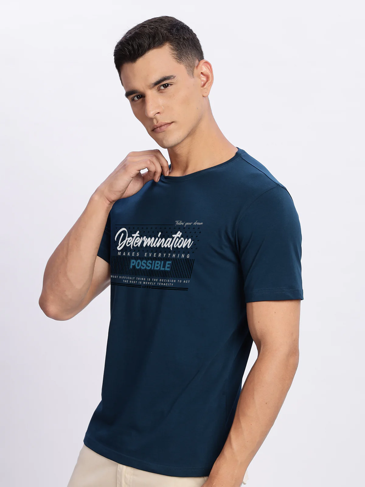 Men Printed Teal T Shirt - Image 3