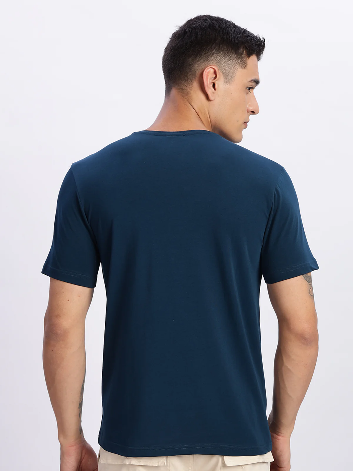 Men Printed Teal T Shirt - Image 4